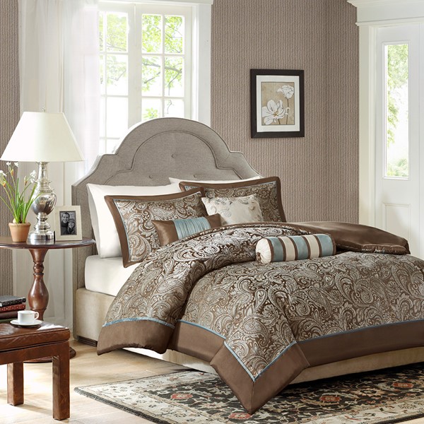 Madison Park Aubrey 6 Piece Duvet Cover Set in Blue/Brown, Full/Queen MP12-276