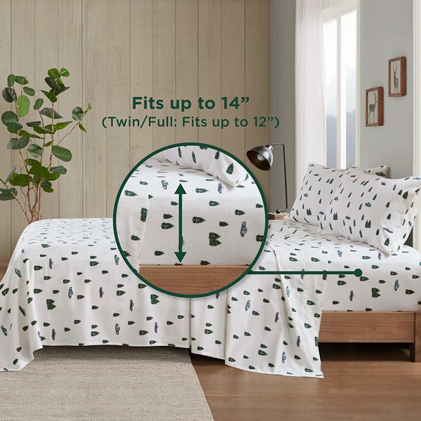 Woolrich Cotton Flannel Sheet Set in Green Trees & Trucks, King WR20-3987