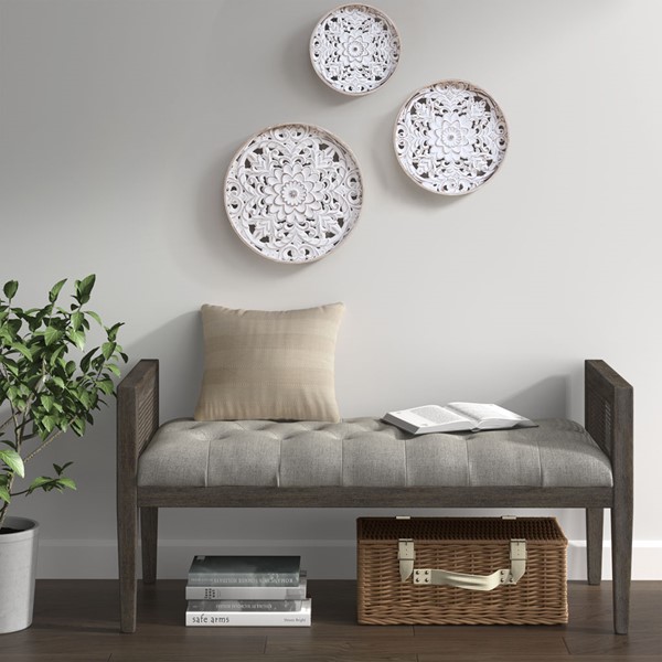 Madison Park Medallion Trio Distressed White Floral 3-piece Carved Wood Wall Decor Set in Natural/White MP95B-0257