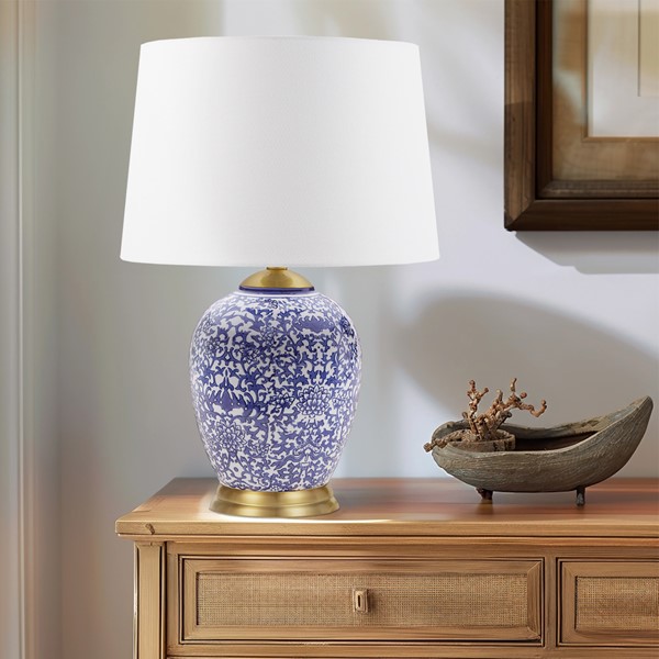 Martha Stewart Mystique Blue Ceramic Ginger Jar Table Lamp in Blue MT153-0077