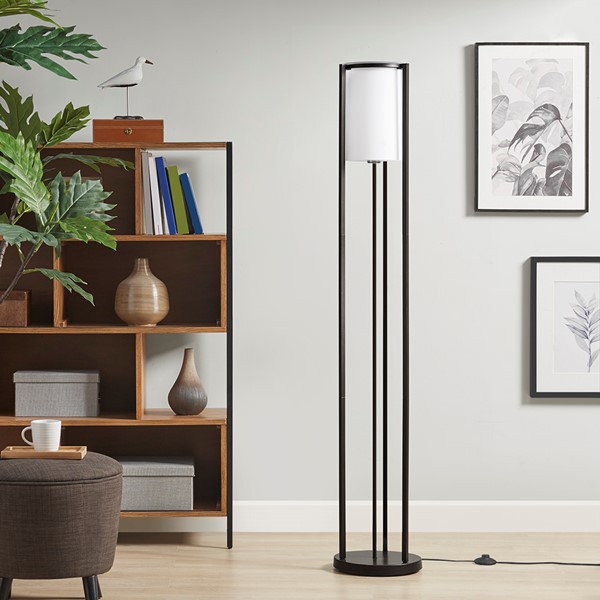 Martha Stewart Charlton Metal Floor Lamp with Glass Cylinder Shade in Black MT154-0065