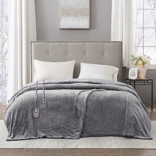 Beautyrest Plush Heated Blanket in Grey, Queen BR54-0515