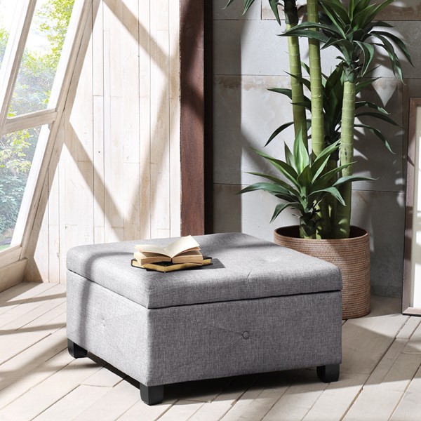 Madison Park Della Soft Close Storage Ottoman in Charcoal FPF18-0256