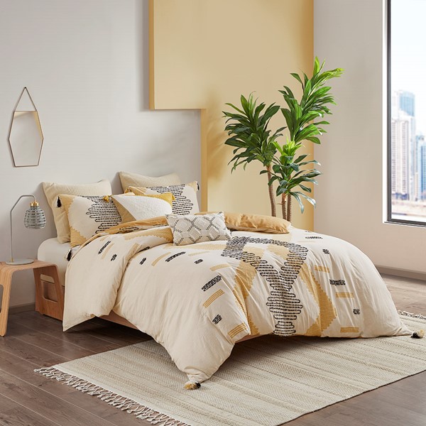 INK+IVY Arizona 3 Piece Cotton Duvet Cover Set in Yellow, King/Cal King II12-1115