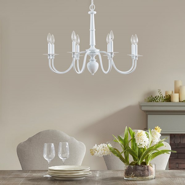 Martha Stewart Amelia 8-Light Traditional Metal Chandelier in Glossy White MT150-0066