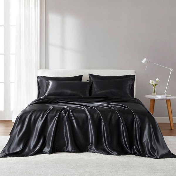 Madison Park Essentials Satin Luxury Sheet Set in Black, Cal King SHET20-505