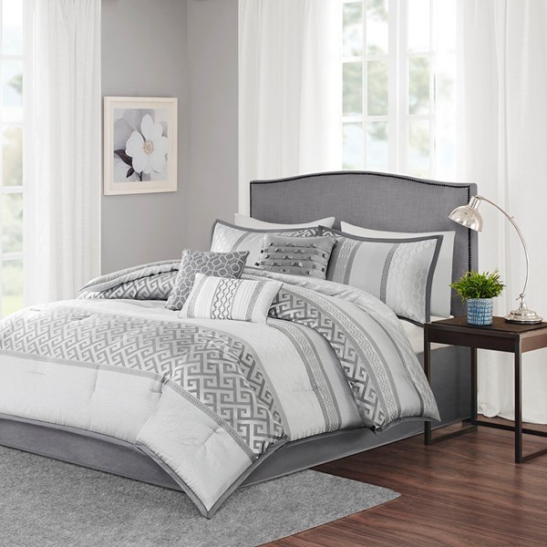 Madison Park Bennett 7 Piece Jacquard Comforter Set in Grey, King MP10-2419