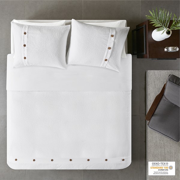 Madison Park Finley 3 Piece Cotton Waffle Weave Duvet Cover Set in White, King/Cal King MP12-5627