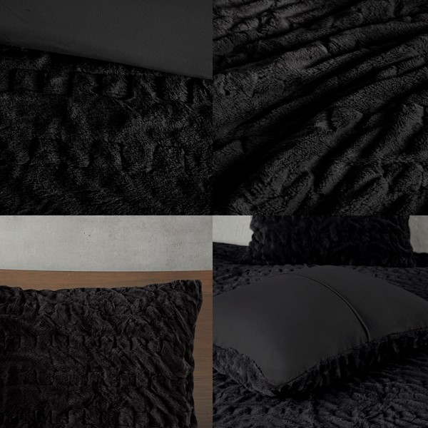 Madison Park Blair Ruched Fur Down Alternative Comforter Set in Black, King/Cal King MP10-8214