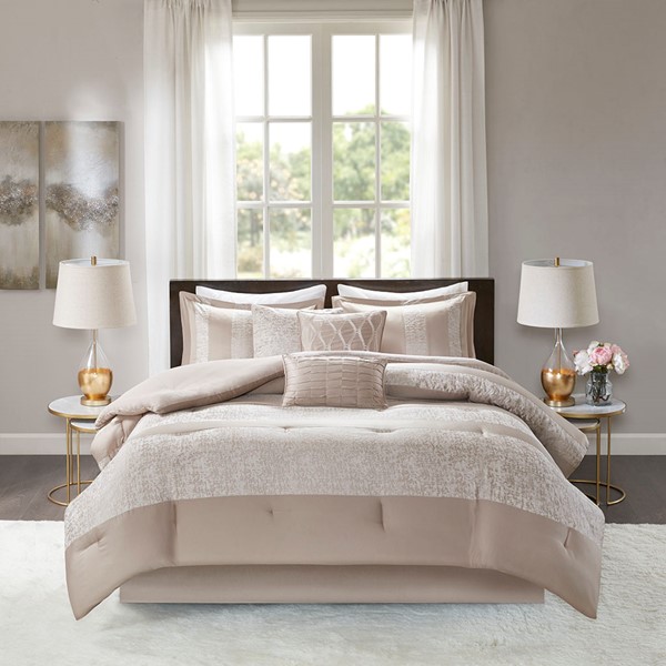 Madison Park Ava 7 Piece Chenille Jacquard Comforter Set in Taupe, King MP10-6033