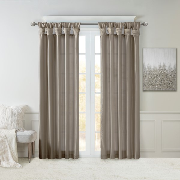 Madison Park Emilia 100% Polyester Solid Faux Silk Lined Twist Tab Window Curtain in Pewter, 50x95" MP40-1300