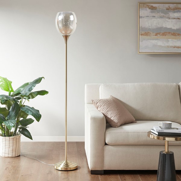 INK+IVY Bellow Uplight Floor Lamp with Mercury Glass Shade in Antique Brass FB154-1165