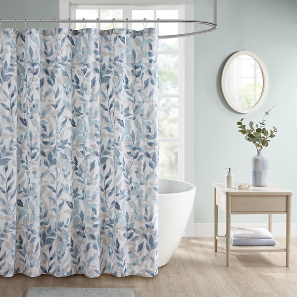 Madison Park Essentials Sofia Botanical Printed Shower Curtain in Blue, 72x72" MPE70-872