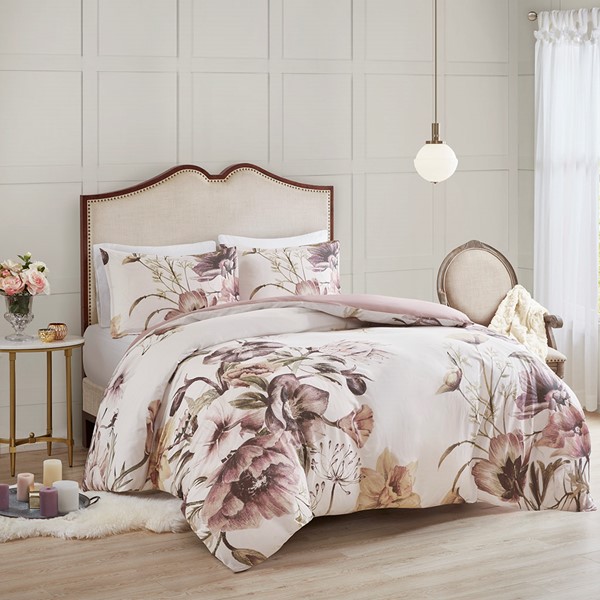 Madison Park Cassandra 3 Piece Cotton Printed Duvet Cover Set in Blush, King/Cal King MP12-6168