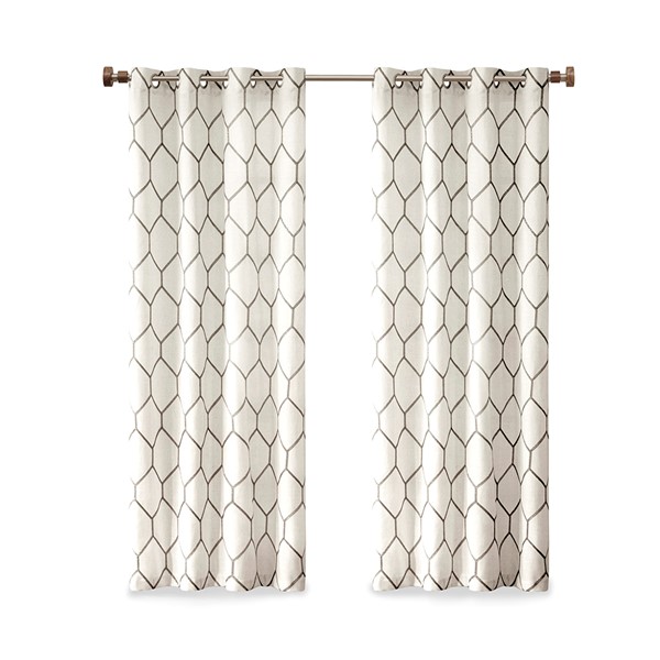 Madison Park Brooklyn Metallic Geo Embroidered Curtain Panel in Grey, 50x84" MP40-4360