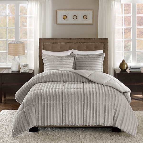 Madison Park Duke Faux Fur Comforter Mini Set in Grey, Full/Queen MP10-3070