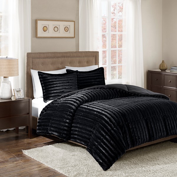 Madison Park Duke Faux Fur Comforter Mini Set in Black, King/Cal King MP10-3065