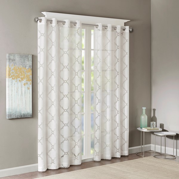 Madison Park Eden Fretwork Burnout Sheer Curtain Panel in White, 50x95" MP40-3775