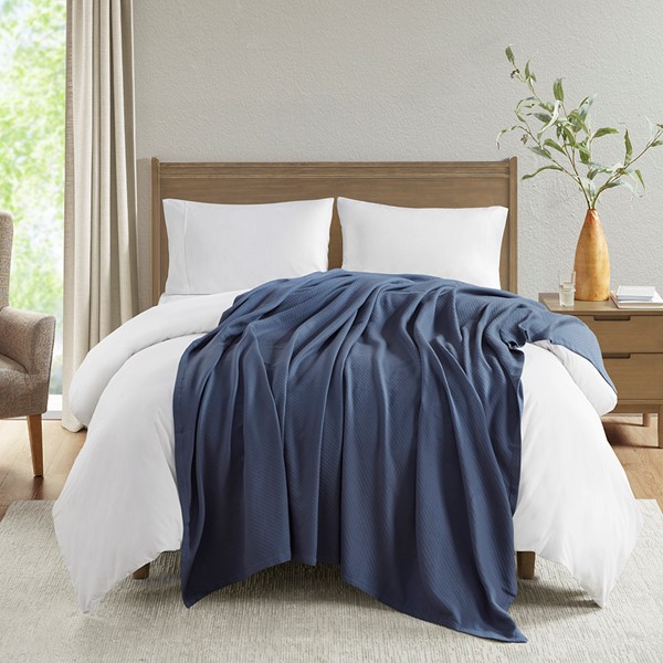 Madison Park Liquid Cotton Blanket in Navy, Twin MP51N-8379