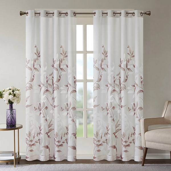 Madison Park Cecily Burnout Printed Window Curtain Panel in Mauve, 50x84" MP40-6605