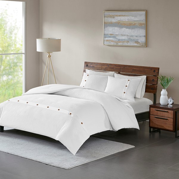 Madison Park Finley 3 Piece Cotton Waffle Weave Duvet Cover Set in White, King/Cal King MP12-5627