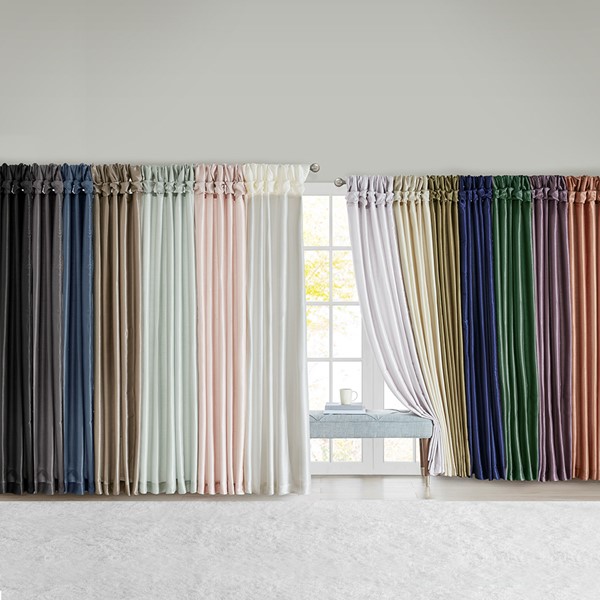 Madison Park Emilia 100% Polyester Solid Faux Silk Lined Twist Tab Window Curtain in Dusty Aqua, 50x84" WIN40-117