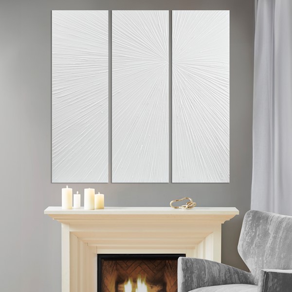 Madison Park Signature Sunburst Hand Painted Triptych 3-piece Dimensional Resin Wall Art Set in White, 3-Piece MPS95B-0045