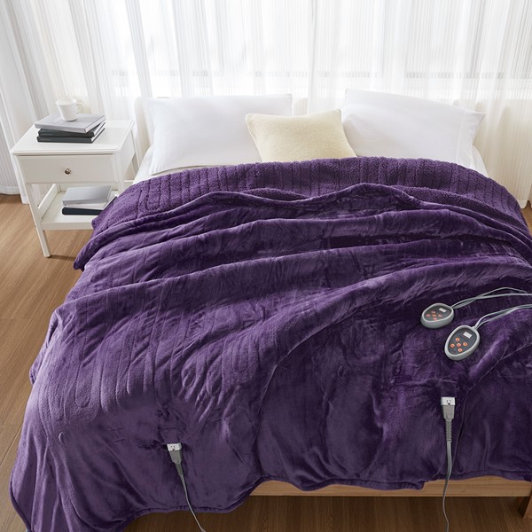 Beautyrest Heated Microlight to Berber Blanket in Purple, Full BR54-1941