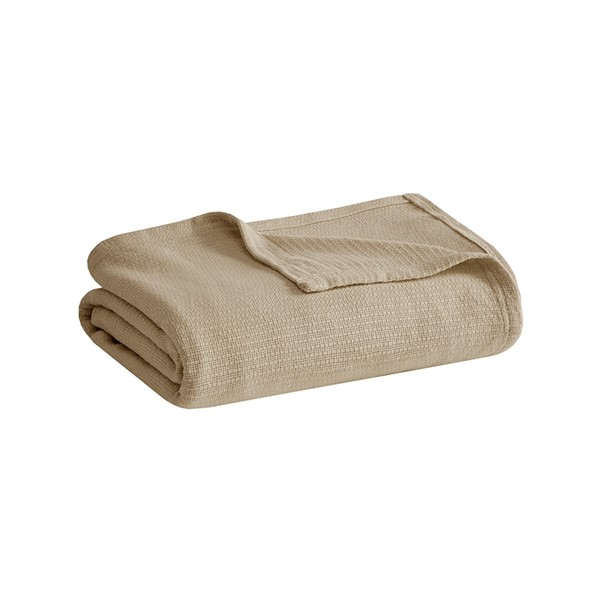 Madison Park Freshspun Basketweave Cotton Blanket in Khaki, King BL51N-0862