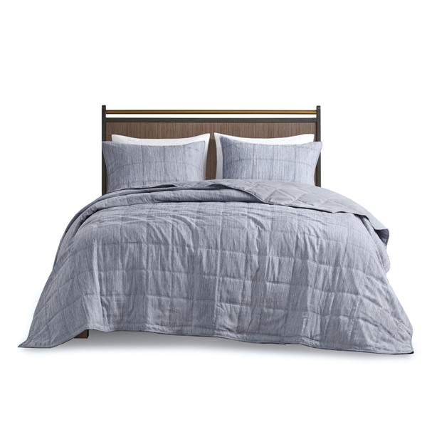 Beautyrest Guthrie 3 Piece Striated Cationic Dyed Oversized Quilt Set in Blue, King/Cal King BR13-3873