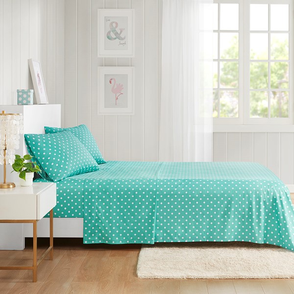 Mi Zone Polka Dot Printed 100% Cotton Sheet Set in Seafoam, Twin MZ20-496