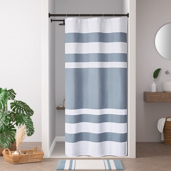 Madison Park Spa Waffle Shower Curtain with 3M Treatment in Dark Blue, 36x72'' MP70-8556