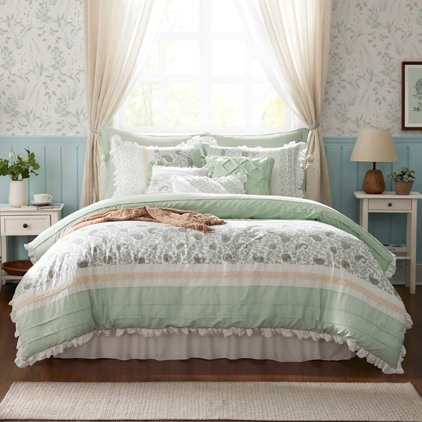 Madison Park Dawn 9 Piece Cotton Percale Comforter Set in Sage Green, Cal King MP10-8600