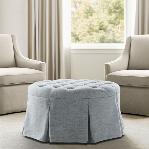 Martha Stewart Terri Skirted Tufted 32" Round Ottoman in Light Blue MT101-0179