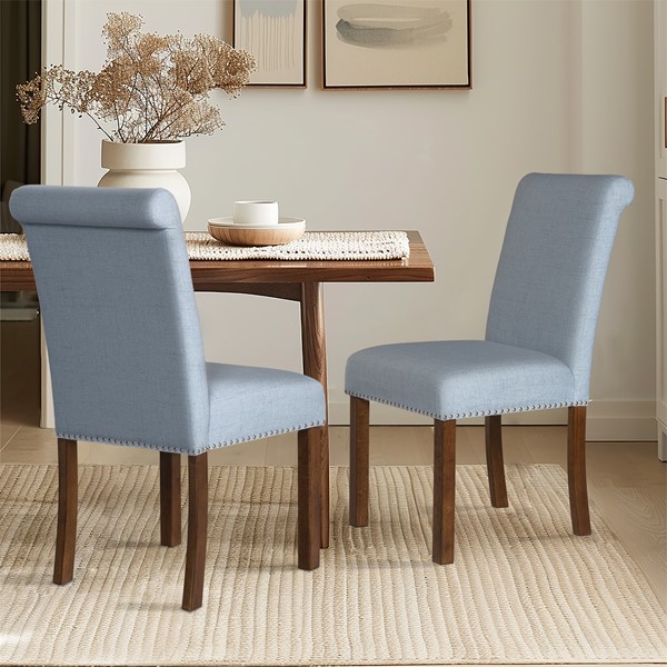 510 Design Aubrey Upholstered Dining Chair with Nailhead Trim Set of 2 in Light Blue 5DS108-0045