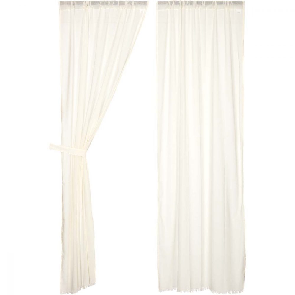 Tobacco Cloth Antique White Panel Fringed Set of 2 84x40