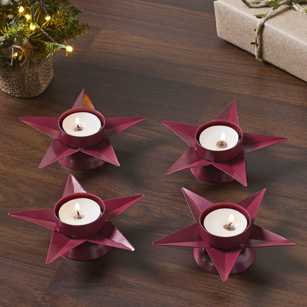 Tealight Holder Star Burgundy Set of 4 1.5x5x5