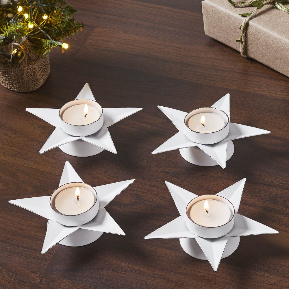 Tealight Holder Star Antique White Set of 4 1.5x5x5