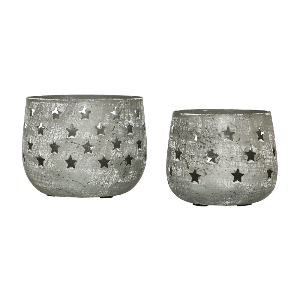 Votive Candle Holder Stars Antique Grey Set of 2