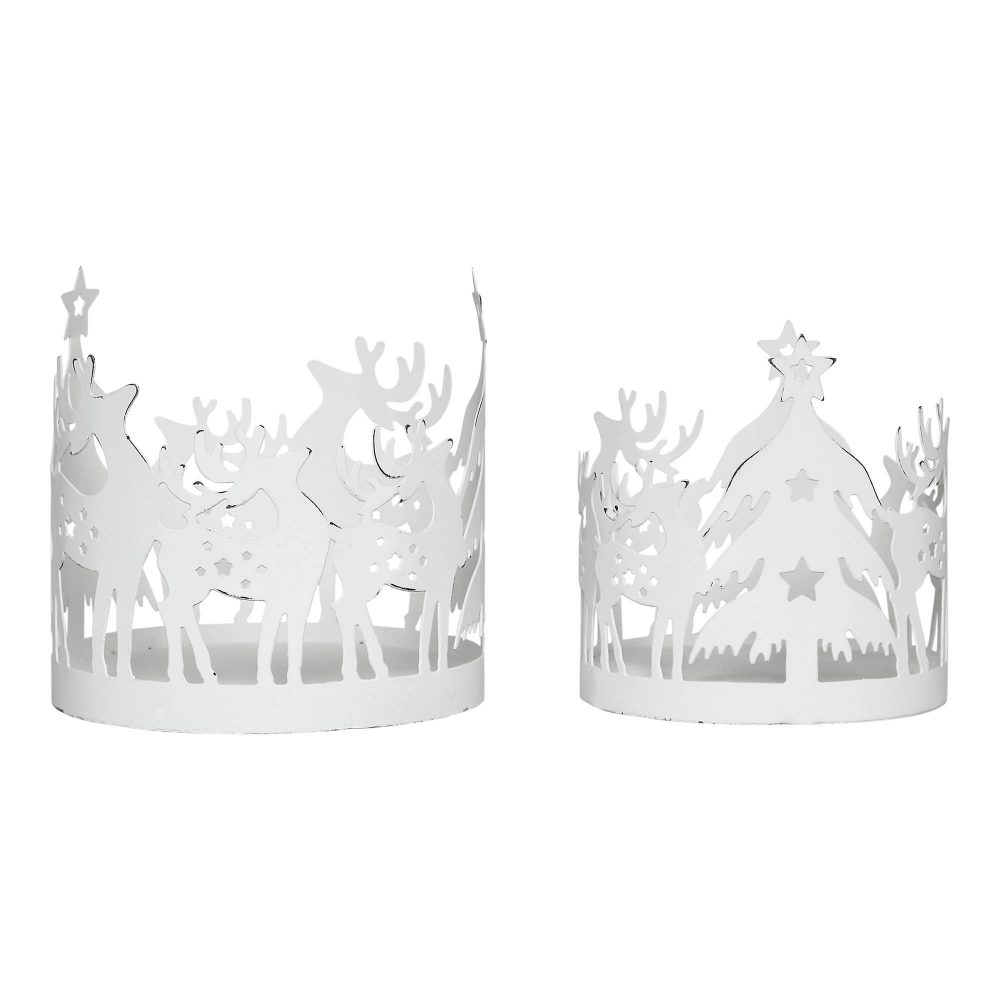 Votive Candle Holder Reindeer Antique White Set of 2