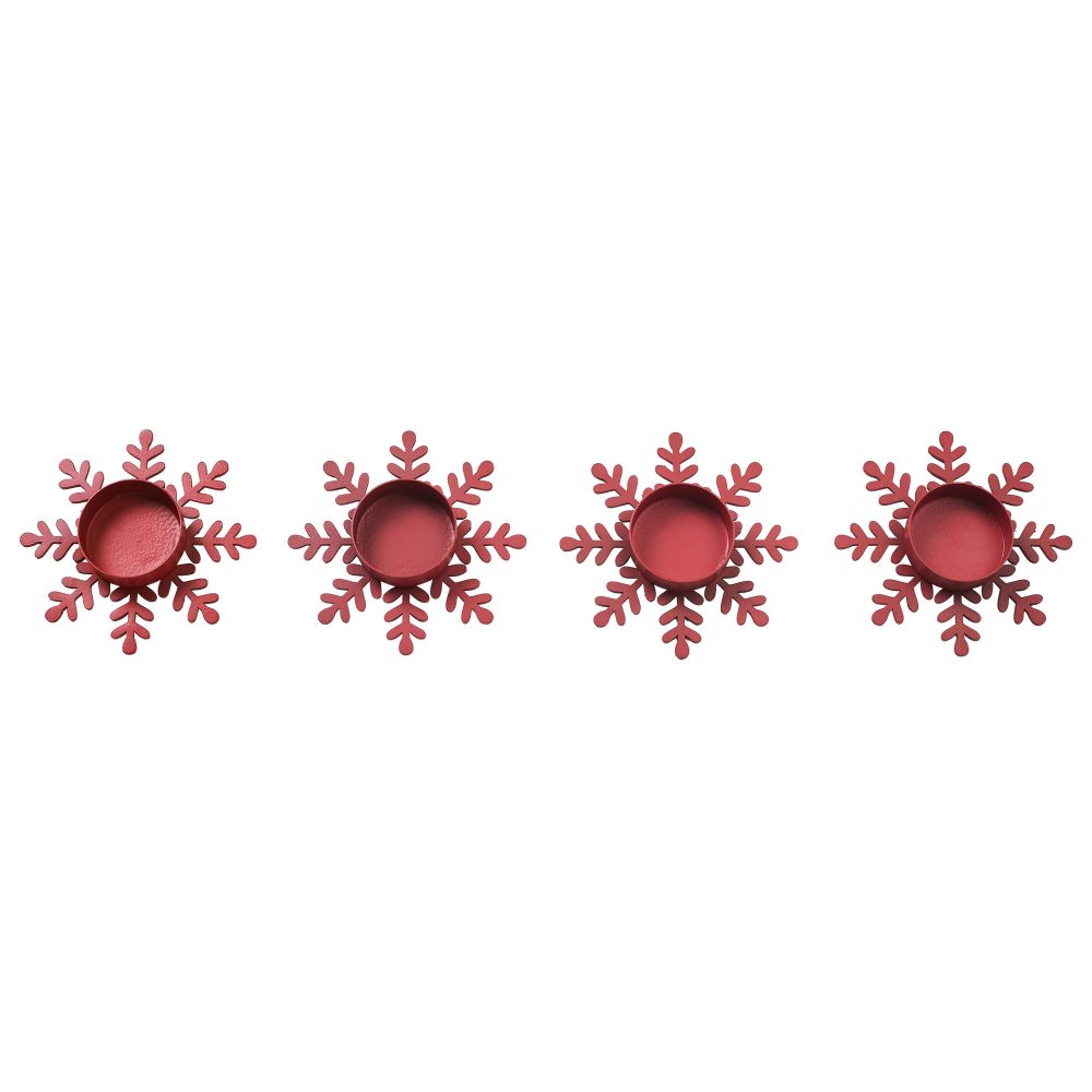 Tealight Holder Snowflake Barn Red Set of 4 0.6x4.13x4.13