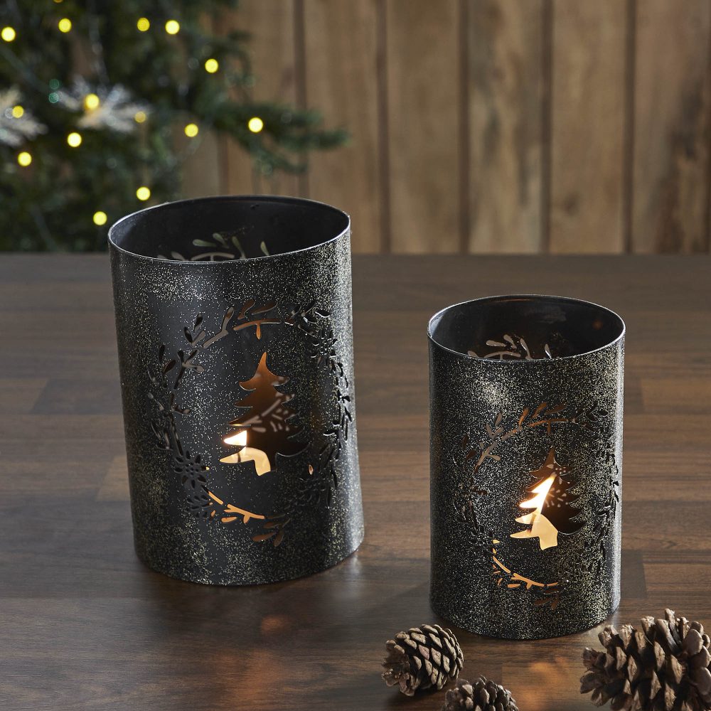 Votive Candle Holder Christmas Tree Wreath Set of 2