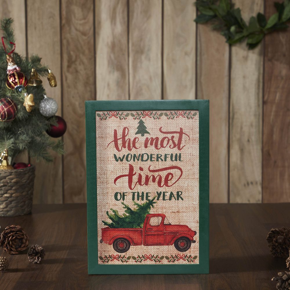 The Most Wonderful Time Truck Burlap Wall Hanging Sign 13x9