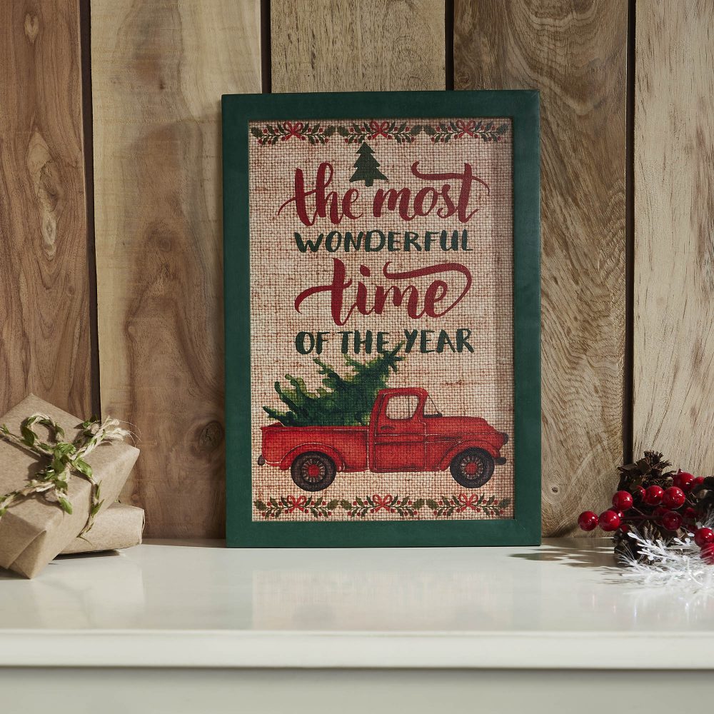 The Most Wonderful Time Truck Burlap Wall Hanging Sign 13x9