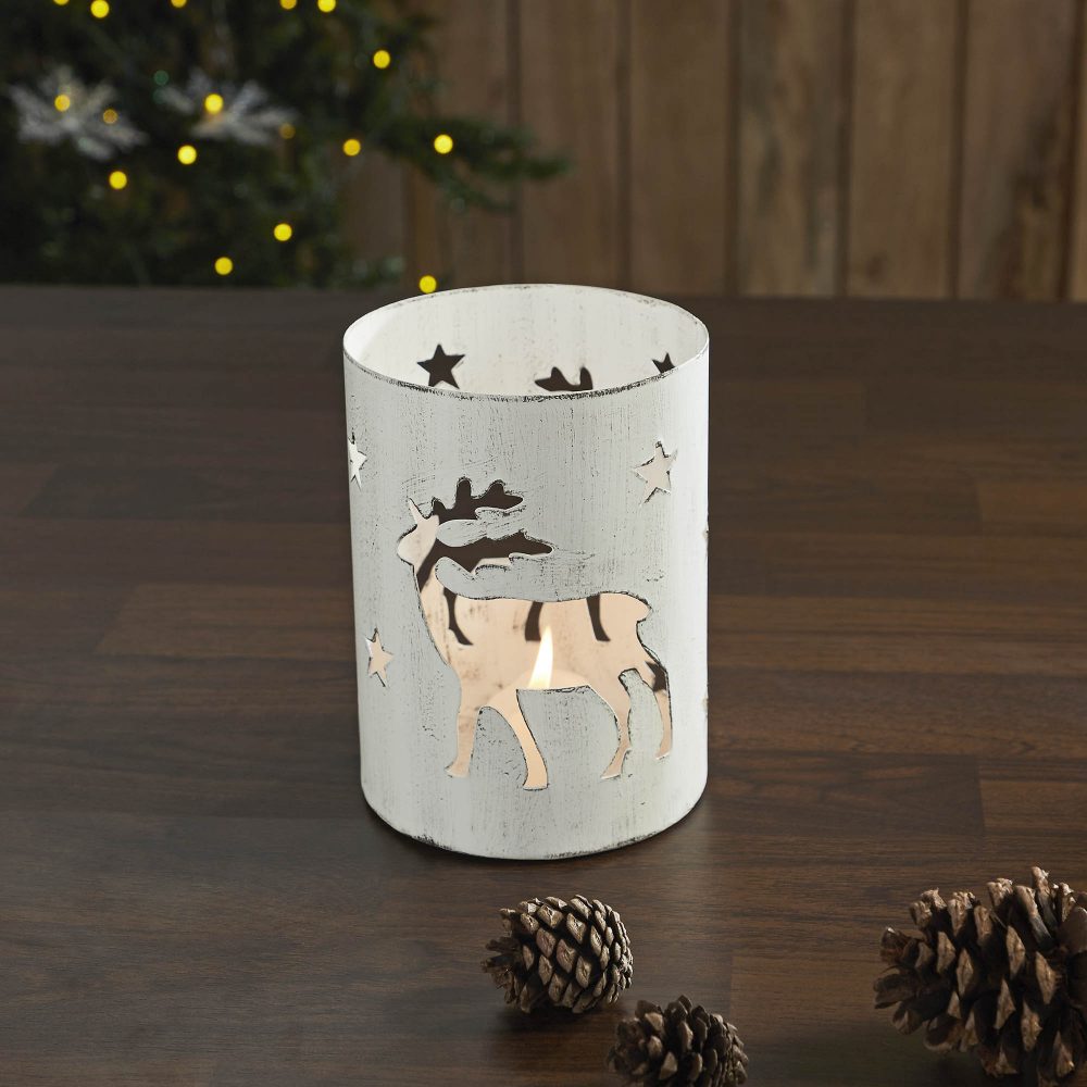 Votive Candle Holder Reindeer White 6x4.25x4.25