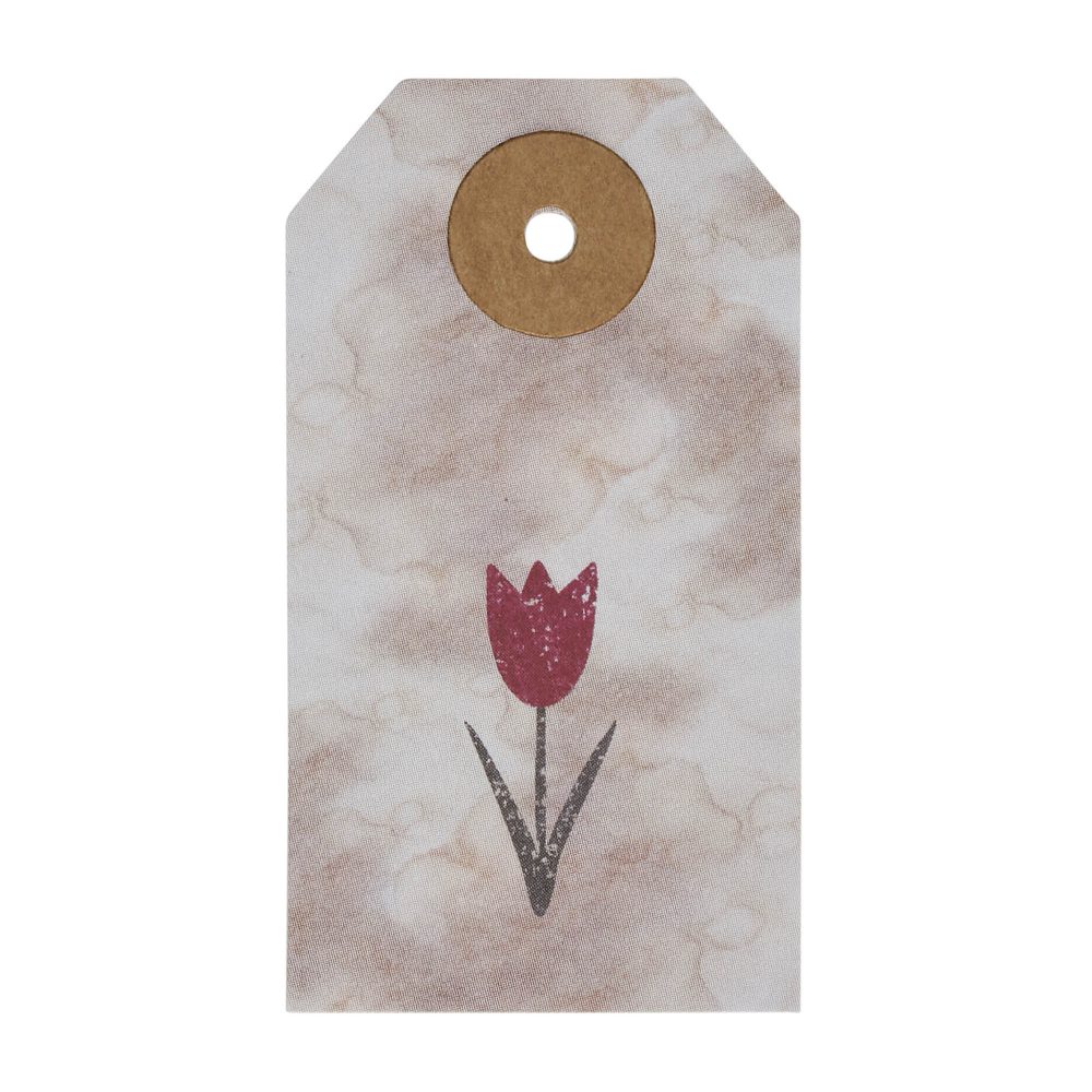 Spring In Bloom Tea Stained Red Tulip Paper Tag 2.75x1.5 w/ Twine Set of 50