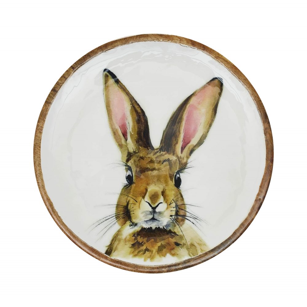 Bunny Hop Wooden Plate White w/ Bunny 8.5 inch Diameter