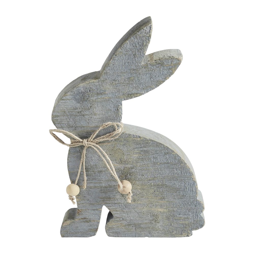 Bunny Hop Wooden Sitting Bunny Grey w/ Natural Beads 8x5x1