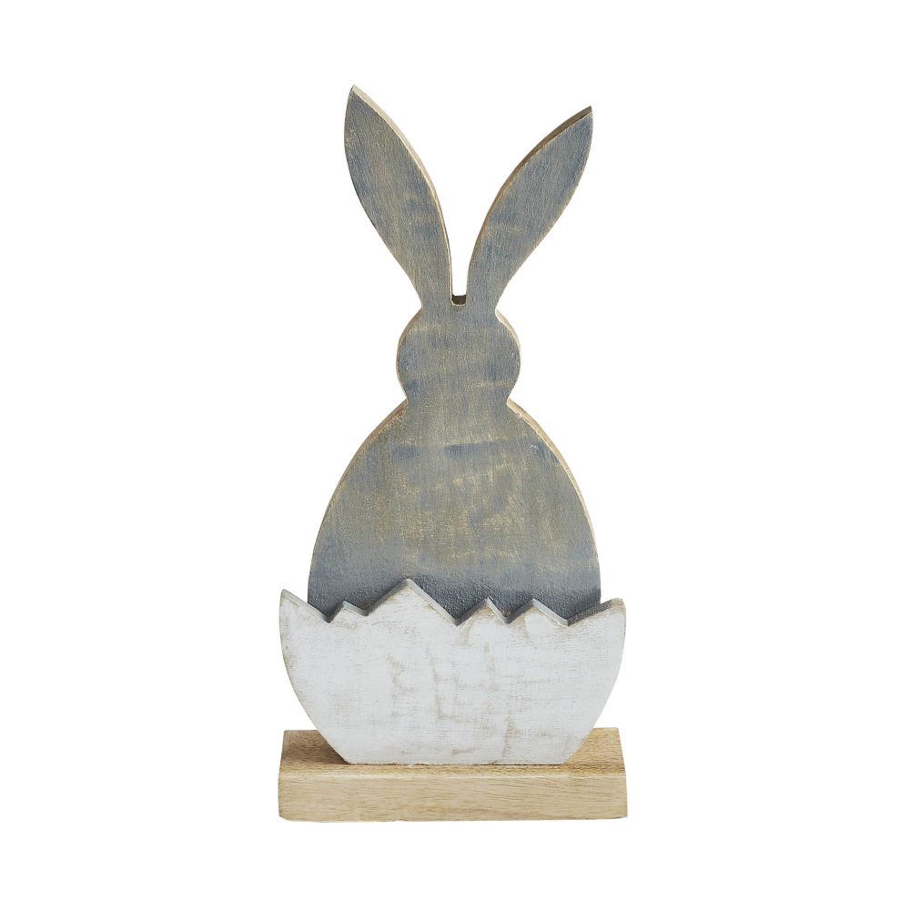 Bunny Hop Wooden Half Egg w/ Grey Bunny Silhouette 10.5x5x2.5