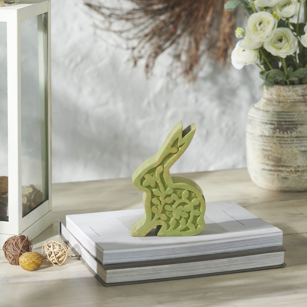 Bunny Hop Wooden Sitting Bunny In Green 6.75x5x1.5